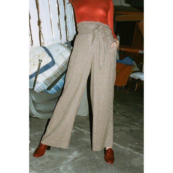 Nanushka Private Pant Houndstooth Check Wide Leg Smocked Waist J25 - Picture 3 of 11